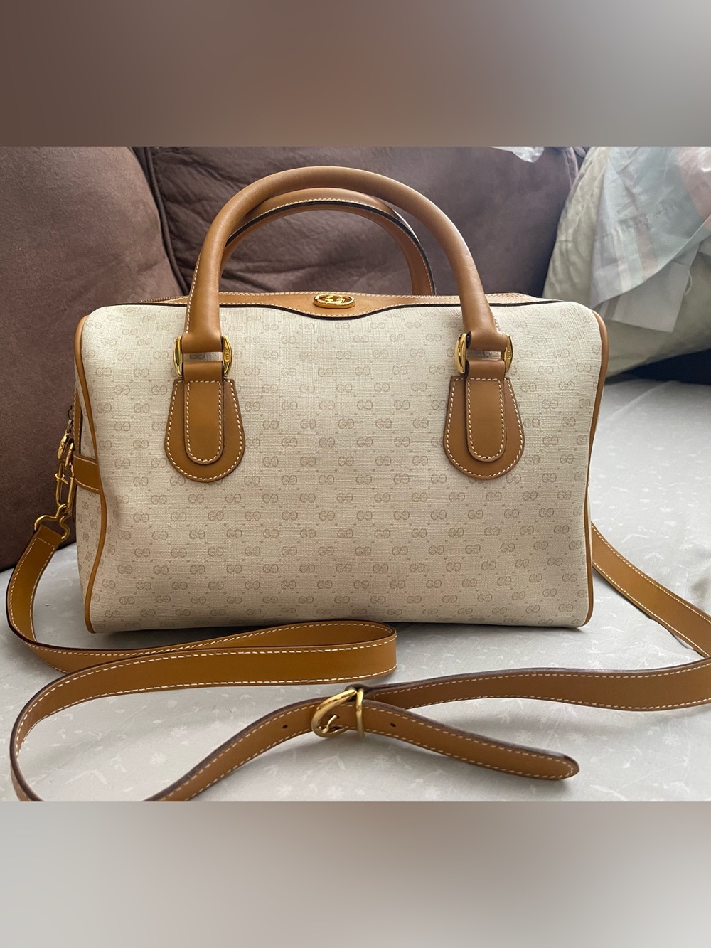 Gucci Beige and Tan Canvas Top-Handle Satchel (NWOT)